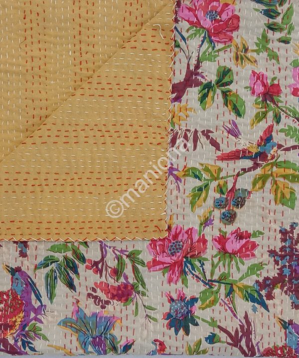 Bird Print Cotton Kantha Throw