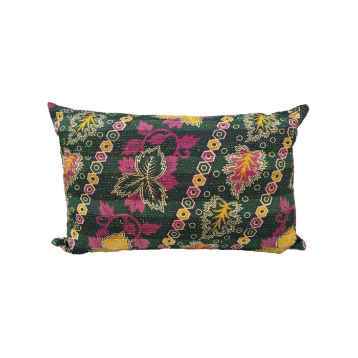 Kantha Floral Lumbar Pillow Cover - Vintage Kantha Quilts, Throw ...