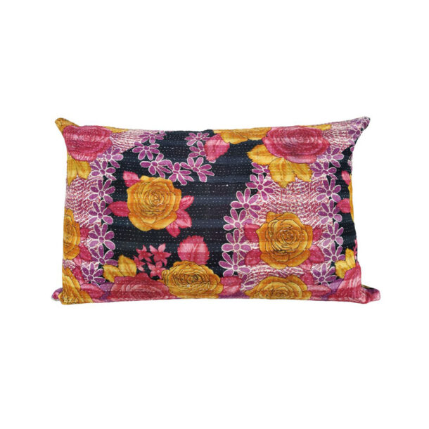 Floral Kantha Lumbar Pillow Cover Vintage Kantha Quilts, Throw