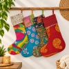 Bohemian Handmade Kantha Quilted Christmas Decorative stocking Set of 5 Pcs