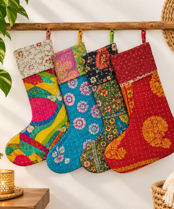 Alternative view of Artisan made Kantha Christmas Stocking