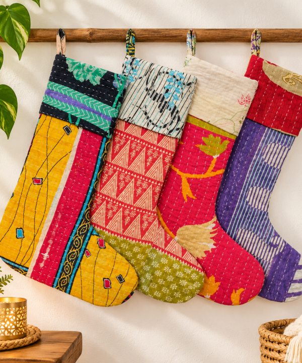 Alternative view of Christmas Stocking Indian Kantha Decor
