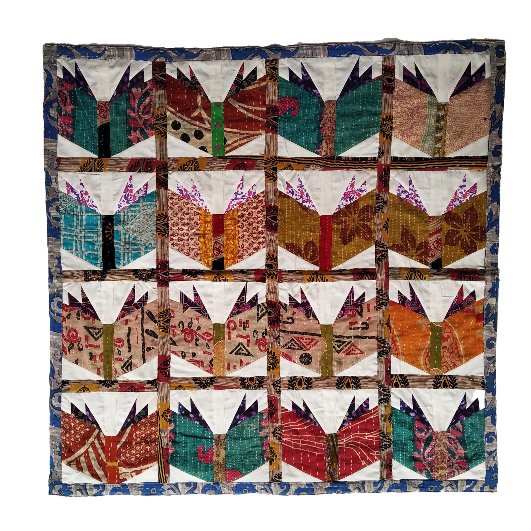 Book Pattern Embroidered Kantha Baby Blanket Vintage Kantha Quilts