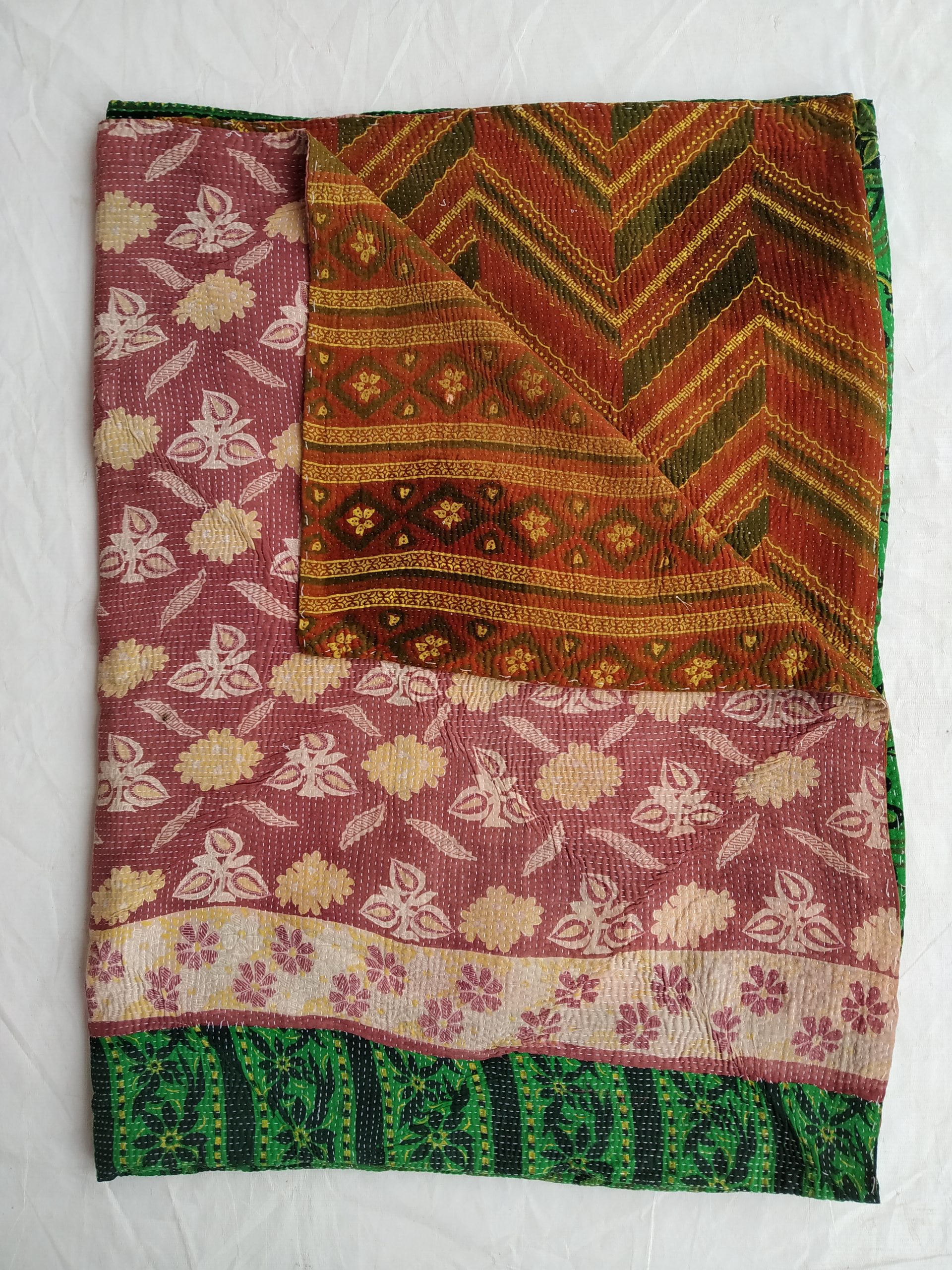 Vintage Kantha Sari Throw Quilt - Vintage Kantha Quilts, Throw Blankets ...