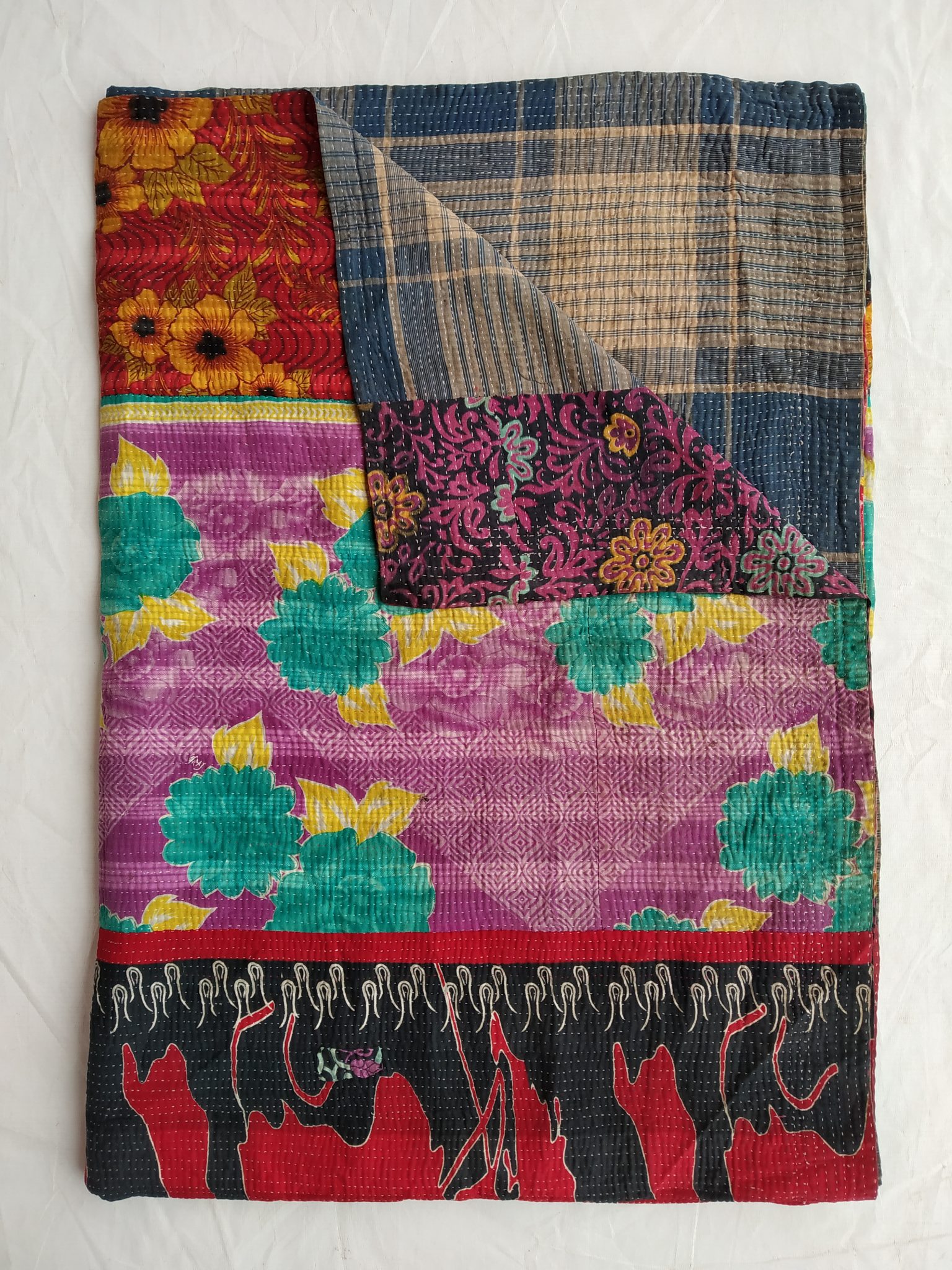 Homemade Recycled Sari Kantha Quilt Vintage Kantha Quilts, Throw