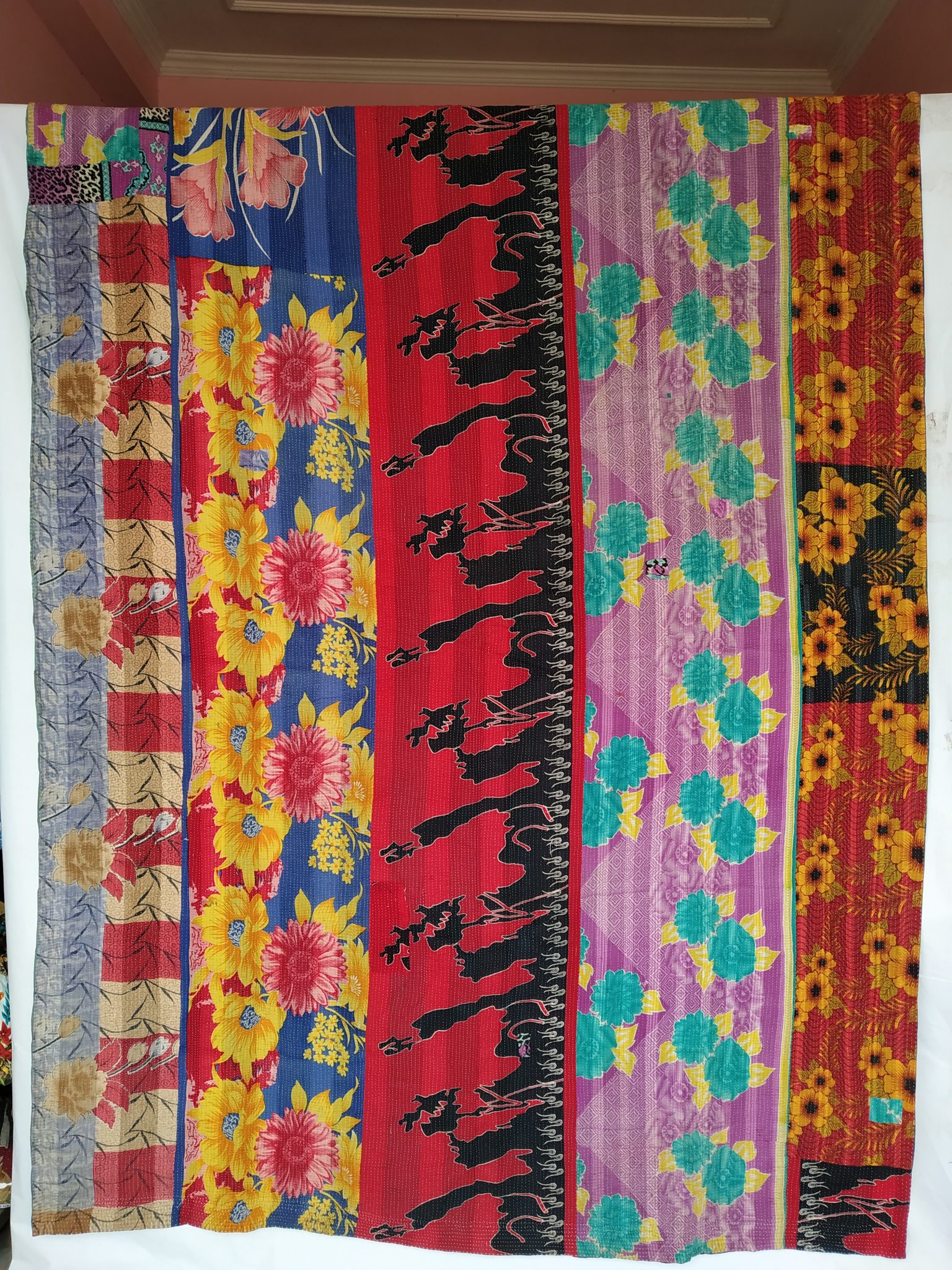 Homemade Recycled Sari Kantha Quilt Vintage Kantha Quilts, Throw