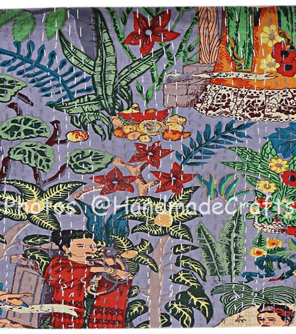 Alternative view of Kantha Frida Kahlo Cotton Blanket