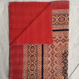 Ajrak Blockprint Kantha Blanket