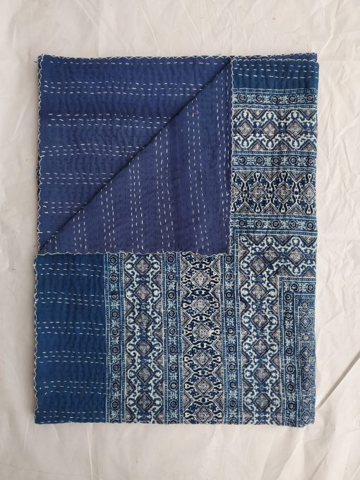 Ajrak Blockprint Indigo Color Kantha Blanket