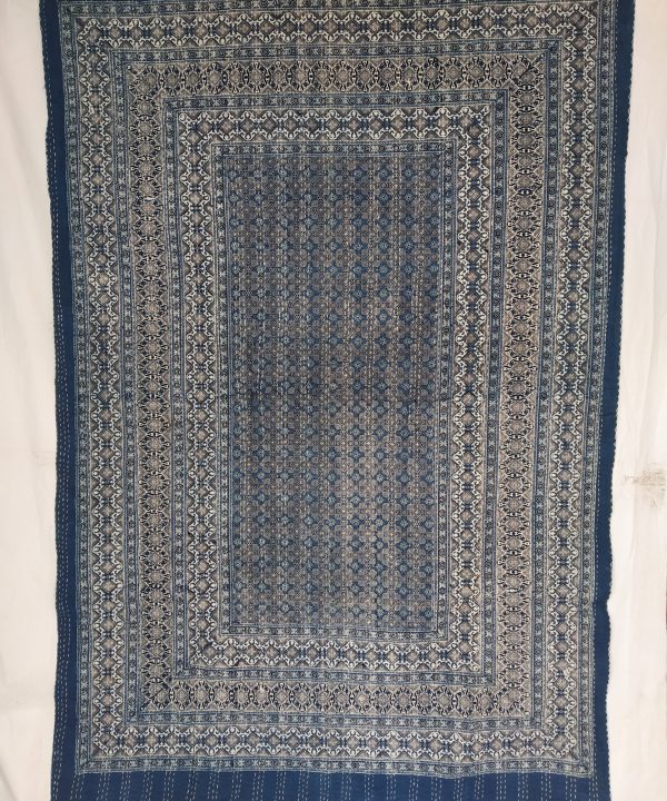 Alternative view of Indigo Ajrak Block Print King Size Kantha Quilt