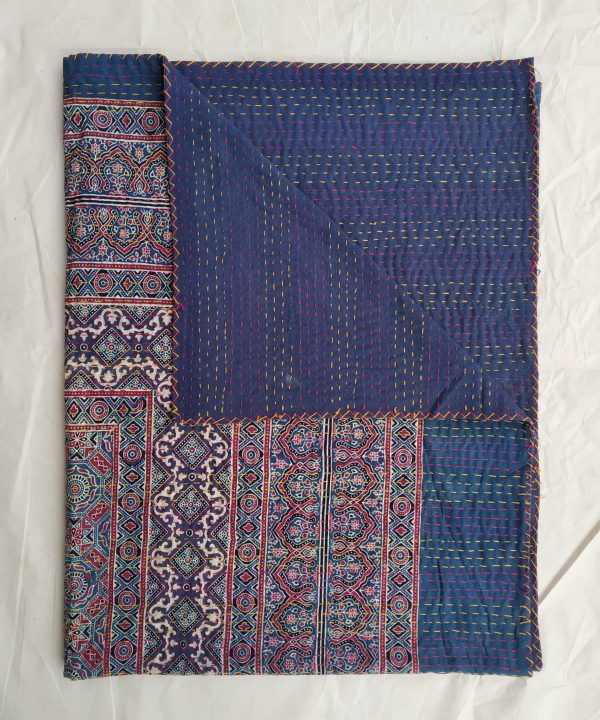 New Ajrak Blockprint Kantha Blanket