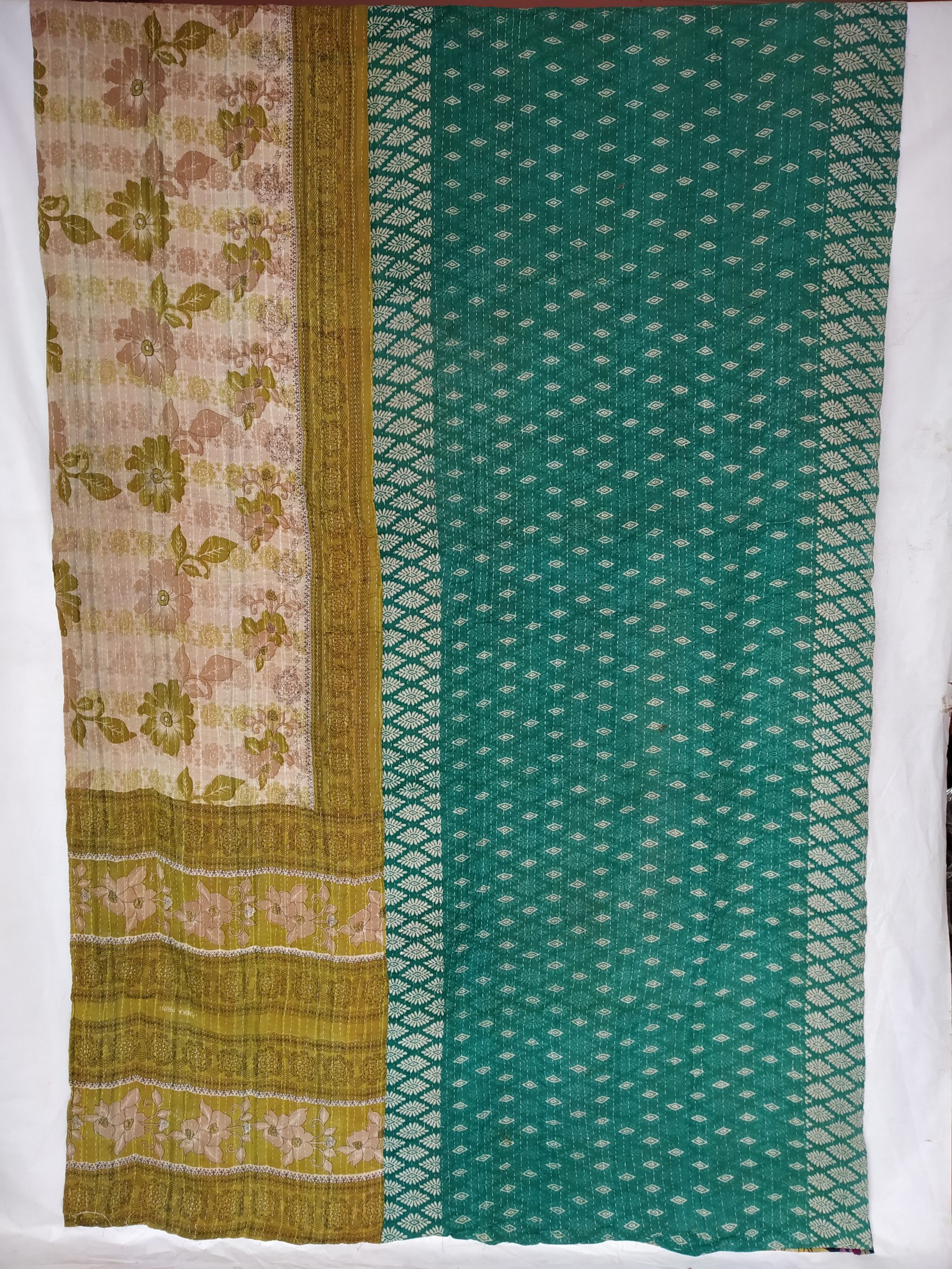 Rare Print Queen Bengal Kantha Quilt - Vintage Kantha Quilts, Throw ...