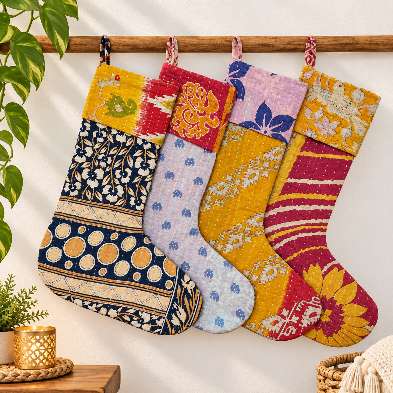 Cotton Kantha Christmas Stocking - Image 2