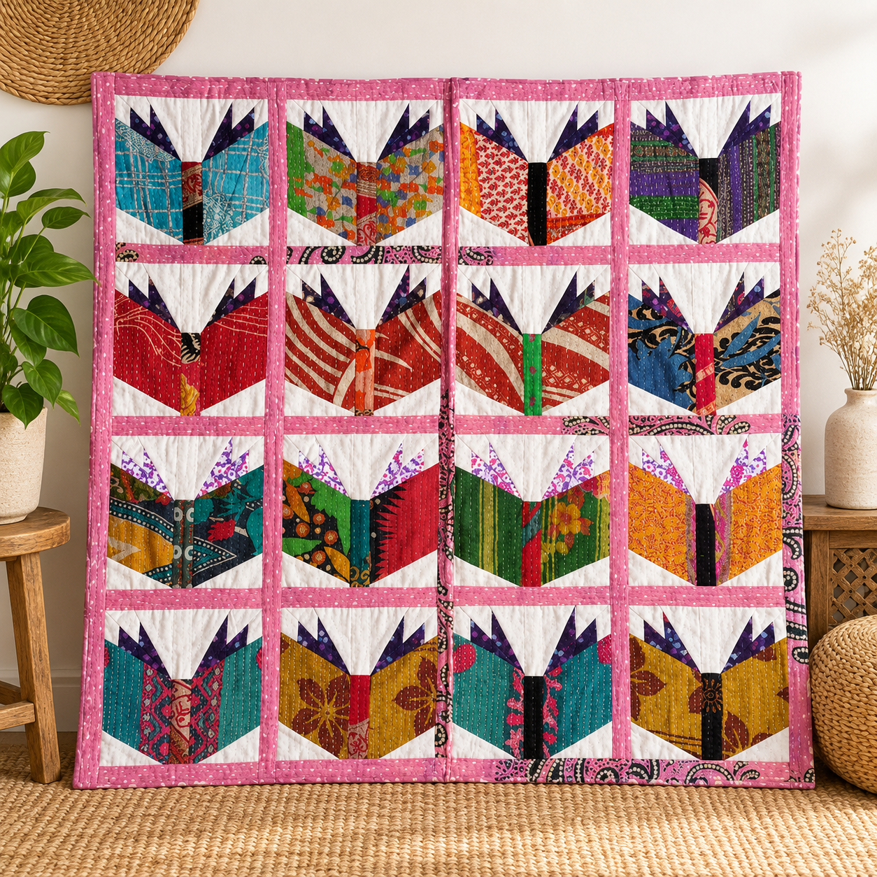 Book Pattern Reversible Baby Kantha Quilt