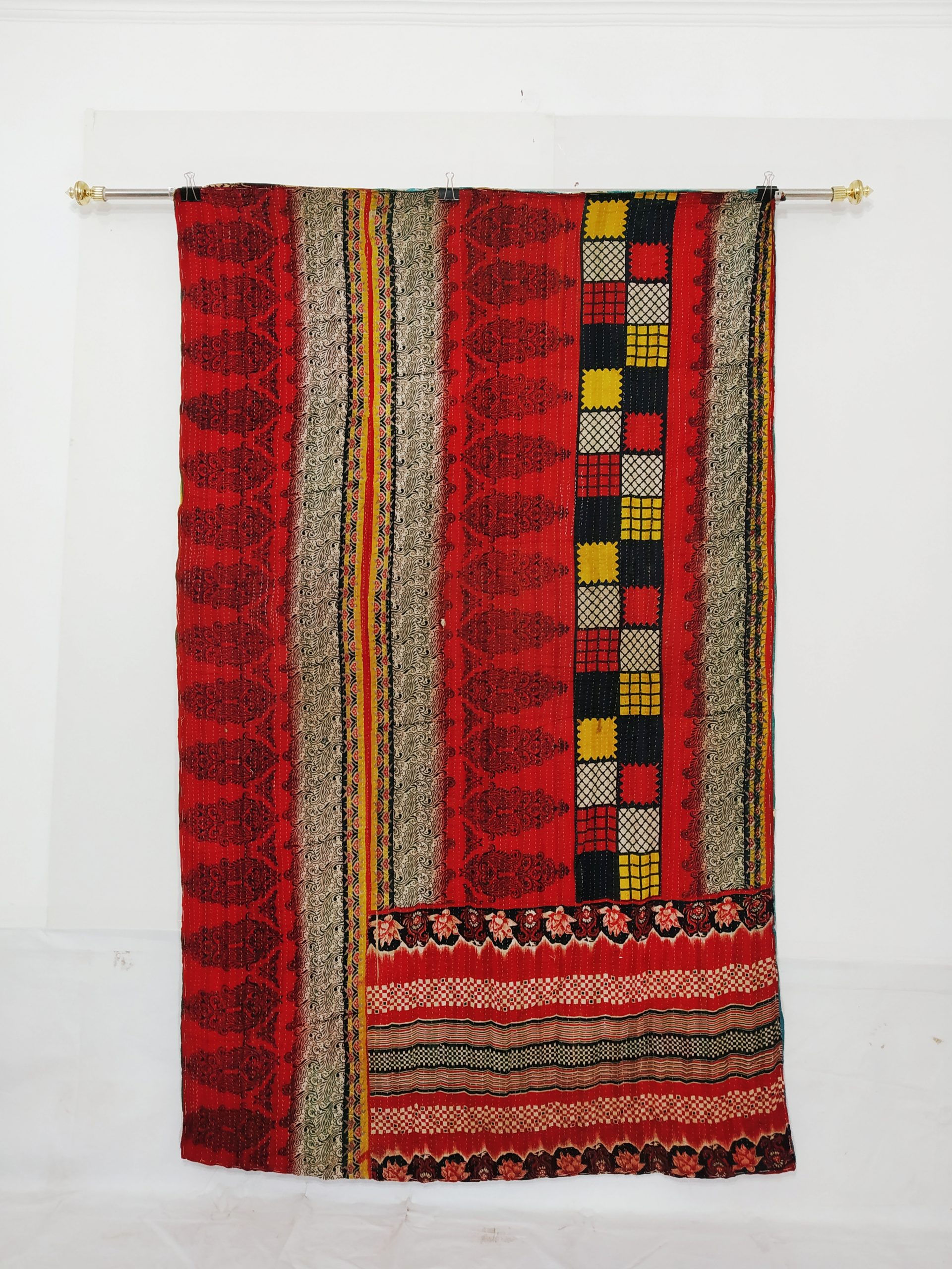 Floral Cotton Kantha Blanket by Makki Kantha Quilts Indian Throws