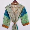 Floral Pattern Sari Silk Kimonos Robe - Image 2
