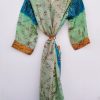 Floral Pattern Sari Silk Kimonos Robe - Image 4