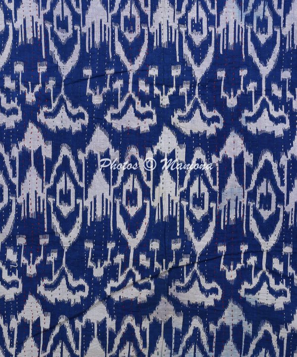 Alternative view of Blue Ikat Print Kantha Blanket