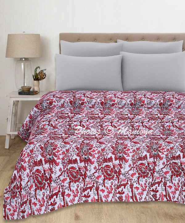 Red Floral Bird Boho Blanket