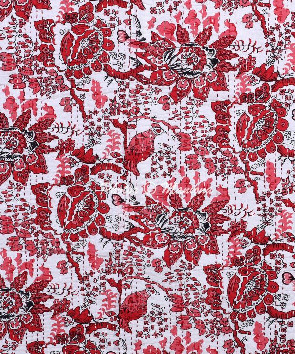 Alternative view of Red Floral Bird Boho Blanket