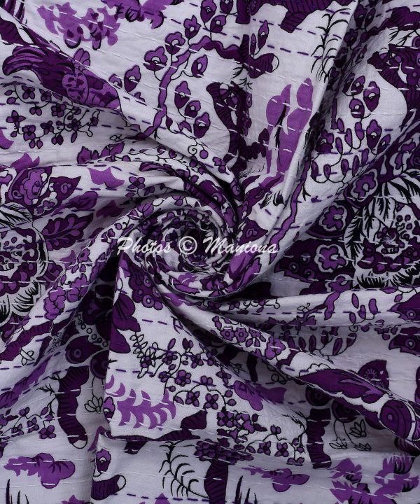 Alternative view of Bohemian Bird Floral Kantha Throw