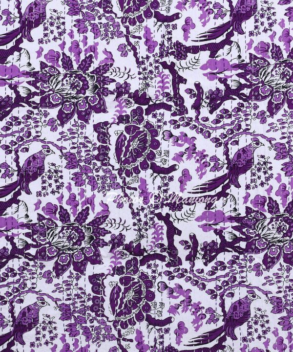 Bohemian Bird Floral Kantha Throw