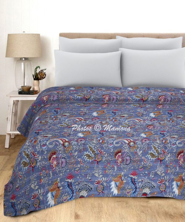 Kantha Paisley Floral Cotton Blanket