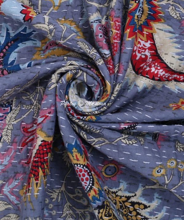 Alternative view of Kantha Paisley Floral Cotton Blanket