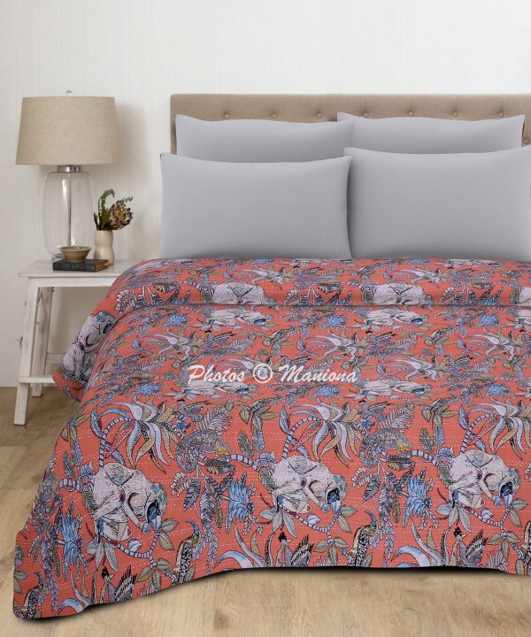 Blue Floral Garden Kantha Bedding Throw