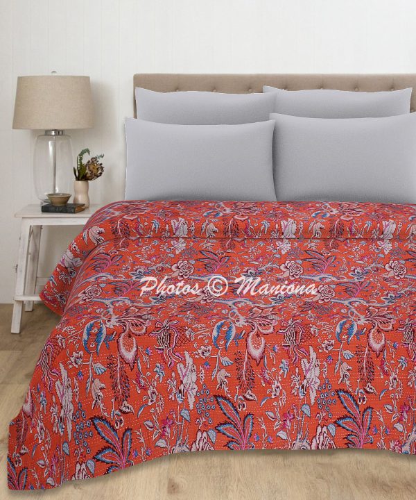 Floral Garden Inspired Kantha Bedspread