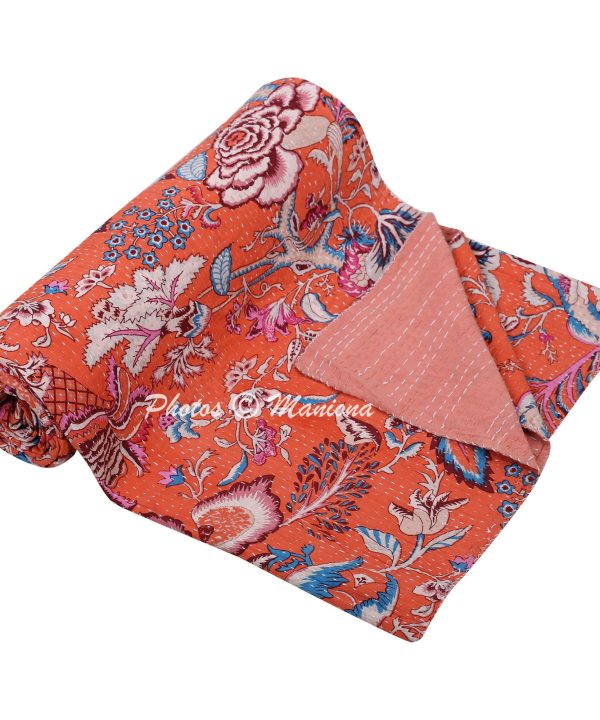 Alternative view of Floral Garden Inspired Kantha Bedspread