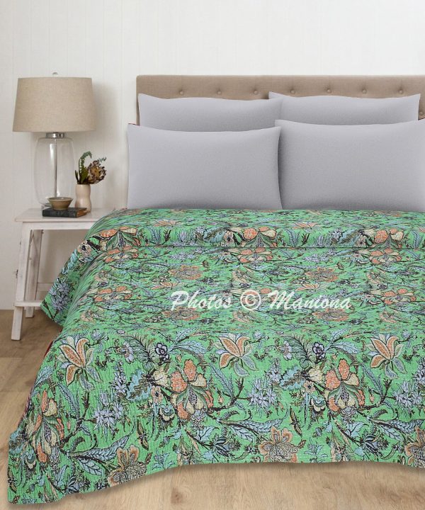 Garden Inspired Floral Kantha Bedspread