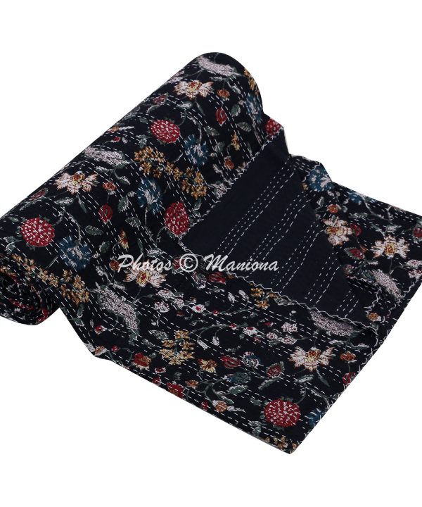 Alternative view of Evergreen Black Rare Print Cotton Kantha Blanket