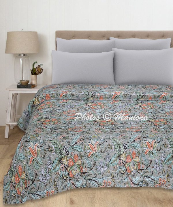 Floral Cotton Print Bohemian Throw Kantha