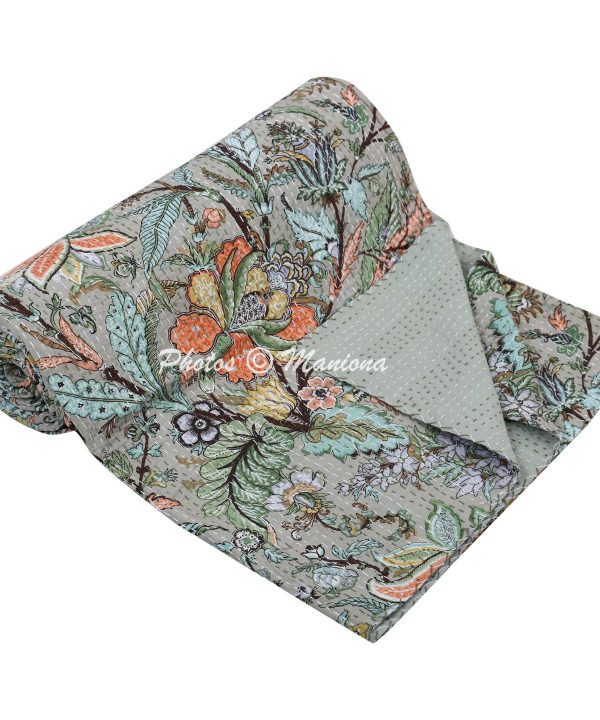 Alternative view of Floral Cotton Print Bohemian Throw Kantha