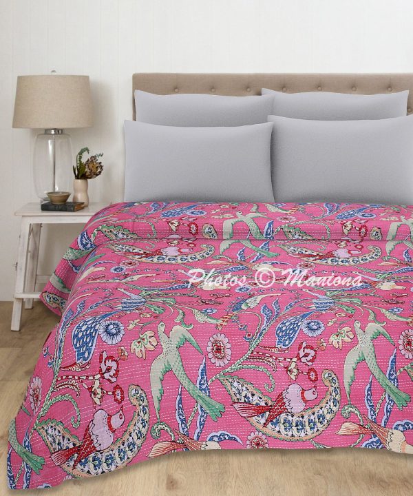 Flying Bird Hope Floral Kantha Blanket
