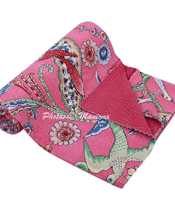 Alternative view of Flying Bird Hope Floral Kantha Blanket