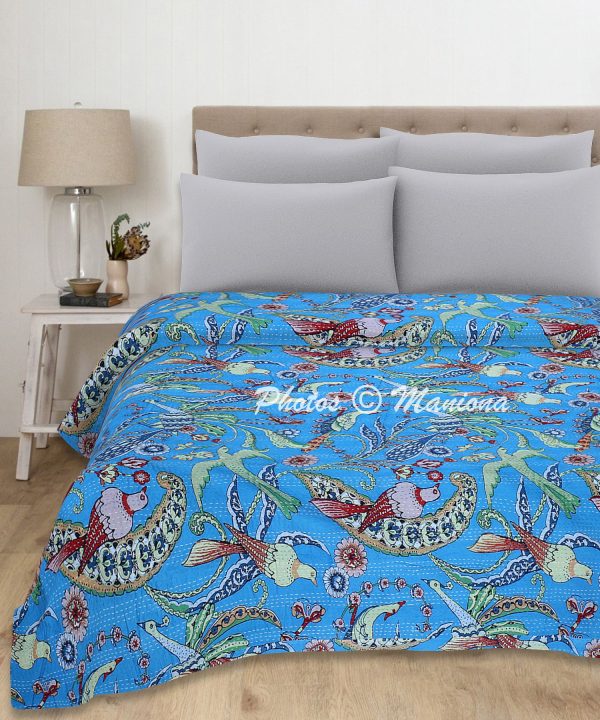 Bird Print 100% Cotton Bedding Throw