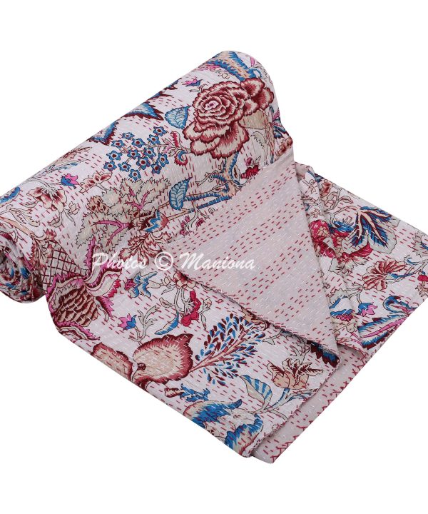 Alternative view of 100% Cotton indian Kantha Boho Blanket