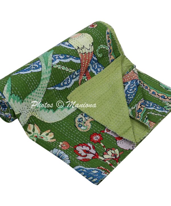 Alternative view of Kantha Bedspread Floral Printed Cotton Sheet