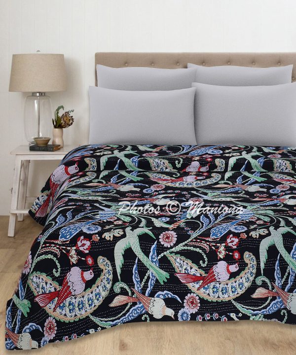 Bird cotton Print Indian Bedding Throw