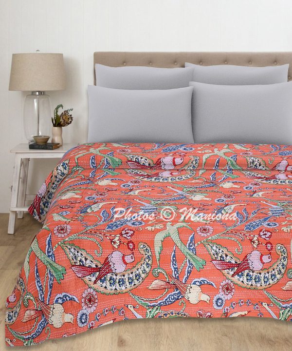 Bird Print Indian Kantha Bedding