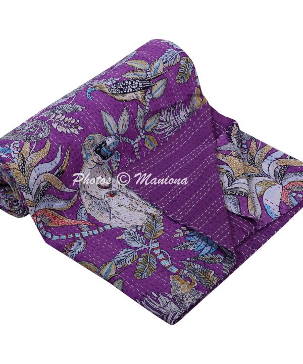 Alternative view of Monkey Print Purple Kantha Bedspread