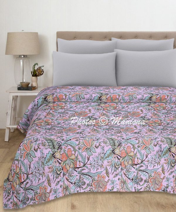 Floral Garden Print Cotton Kantha Blanket