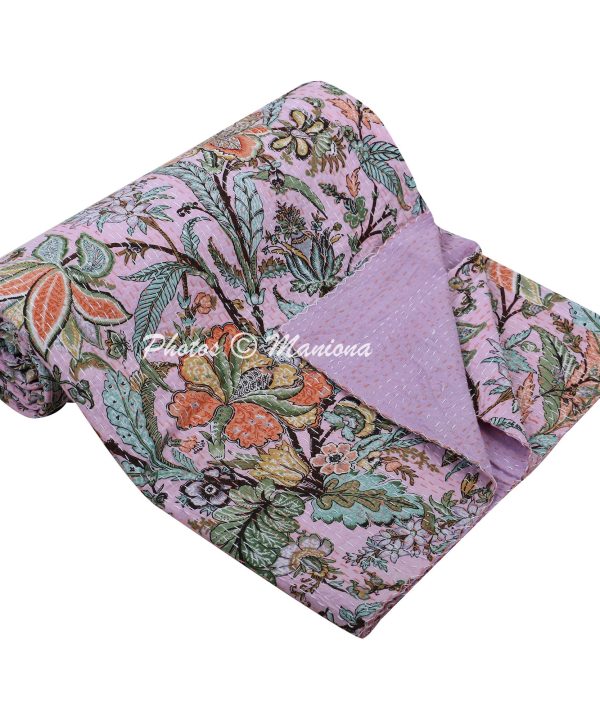 Alternative view of Floral Garden Print Cotton Kantha Blanket