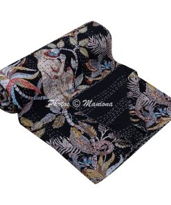Alternative view of Monkey Print Black Kantha Throw Blanket
