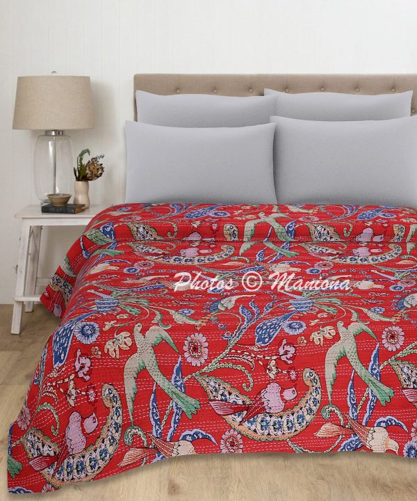 New Design Red Floral Kantha Throw