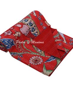 Alternative view of New Design Red Floral Kantha Throw