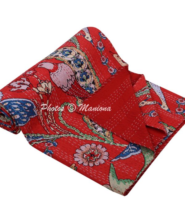 Alternative view of New Design Red Floral Kantha Throw