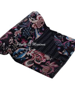 Alternative view of Black Floral Kantha cotton Blanket